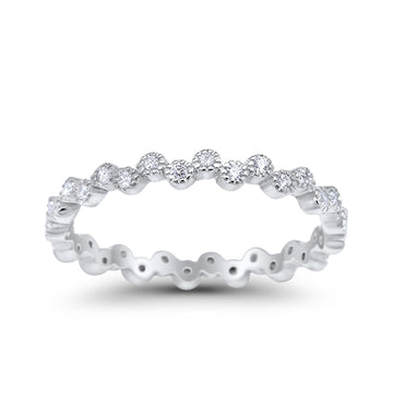Full Eternity Stackable Band Ring Round Simulated CZ 925 Sterling Silver